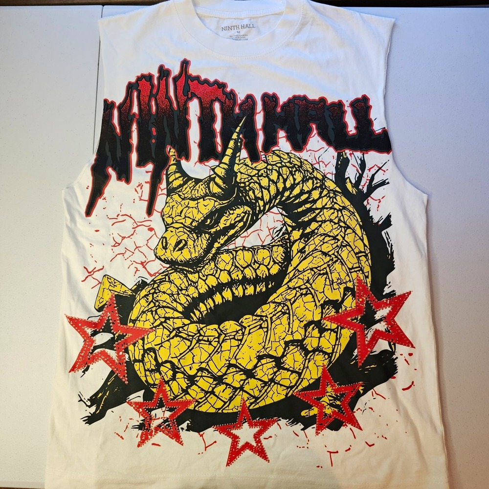 Ninth Hall Mens M White Sleeveless Snake Graphic Crew Neck Cotton Muscle Tank